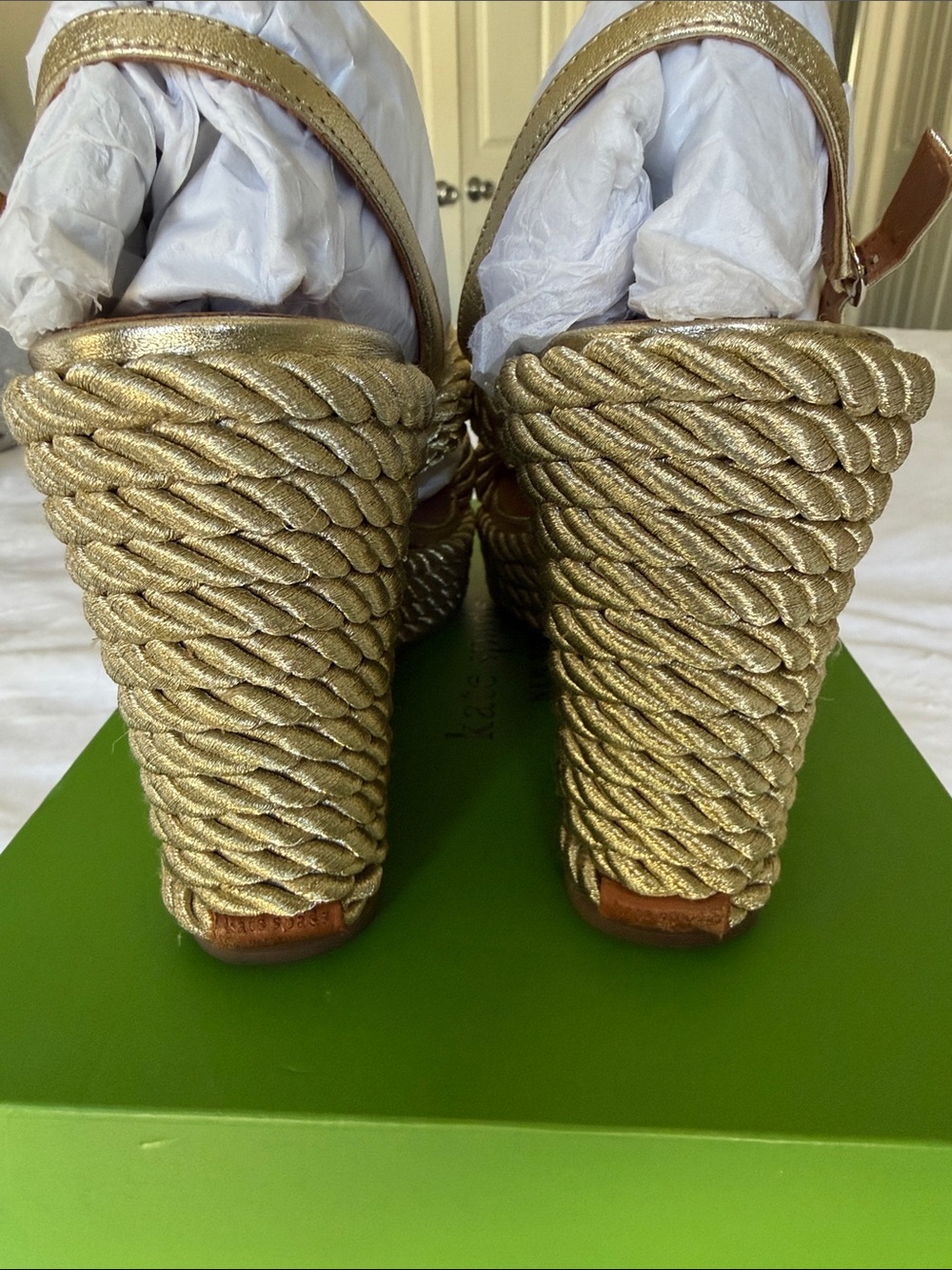 Kate Spade Tahiti Woven Metallic Pale Gold Wedge Sandals - Women's - Picture 7 of 13